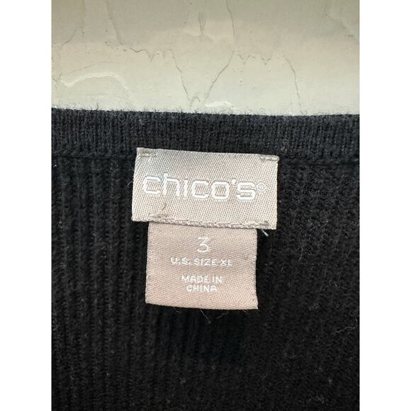 CHICO’S | Black Knit Sweater Lace Trim Hem & Sleeves | Size 3 XL - Picture 5 of 7